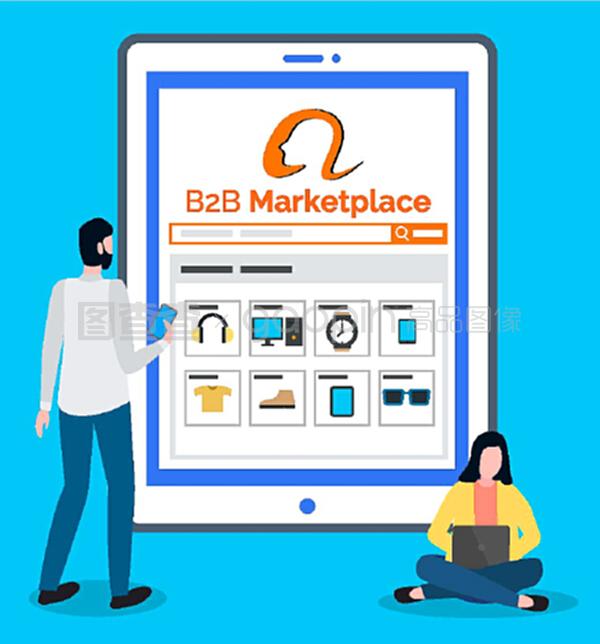 b2b市场,在线商店,数字平板电脑,顾客选择衣服,网站上的产品,折扣,特别价格,在电子商店的商品上花钱,从商业到商业。